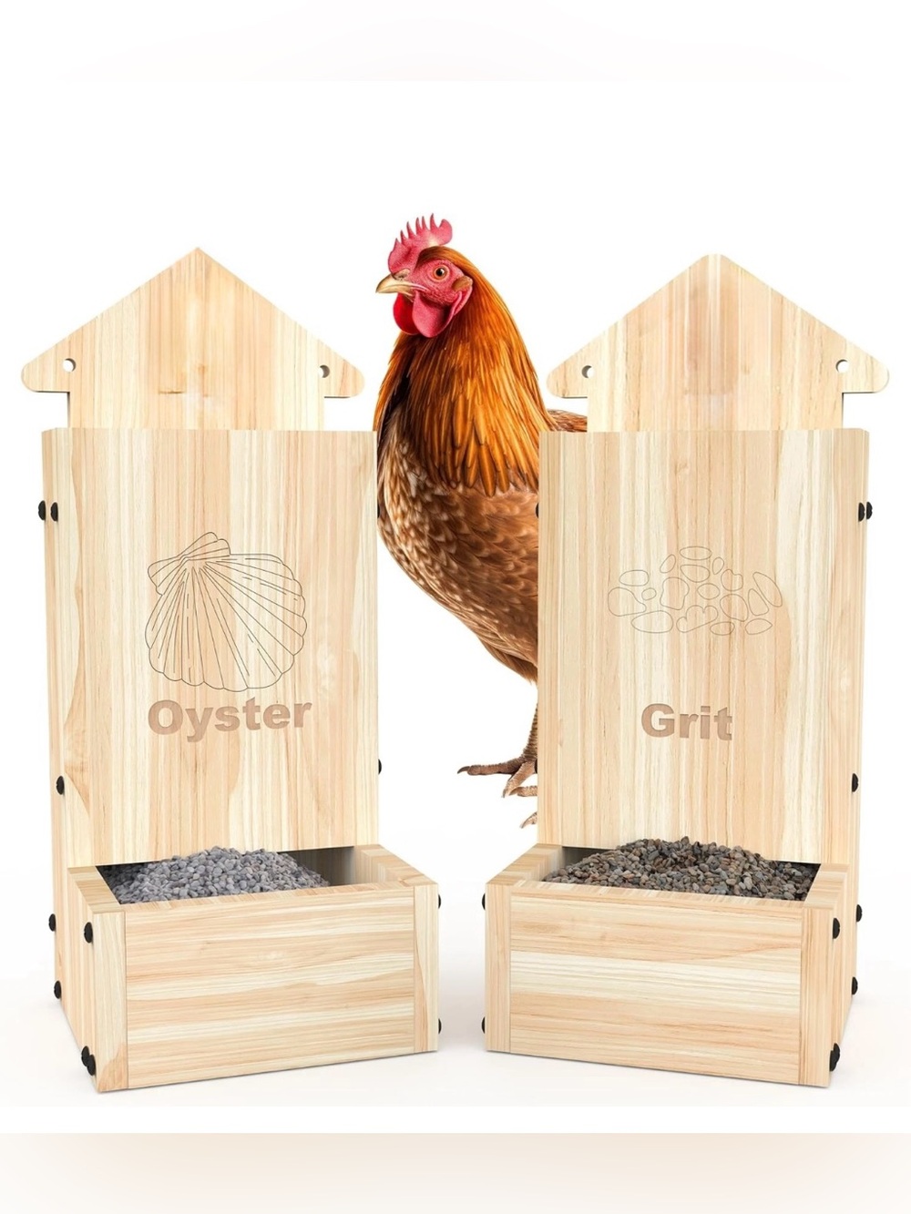 4 pack Chicken Oyster Shell & Grit Feeder Wooden Chicken Feeder Combo Hanging